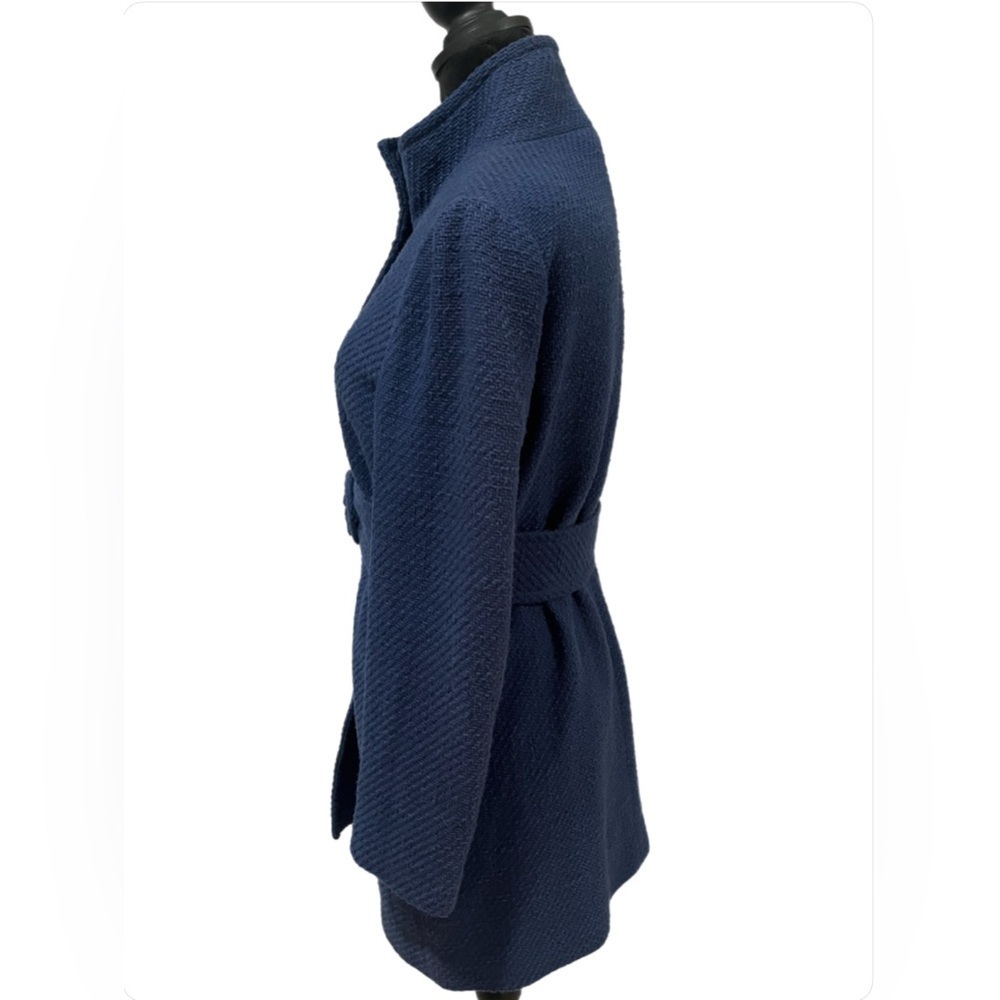 J. McLaughlin Textured Navy Blue Belted Car Coat Arden size XS - Picture 2 of 7